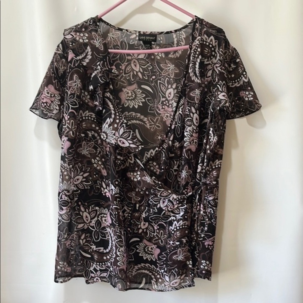 lane Bryant Wrap top Brown & Pink Floral Pattern